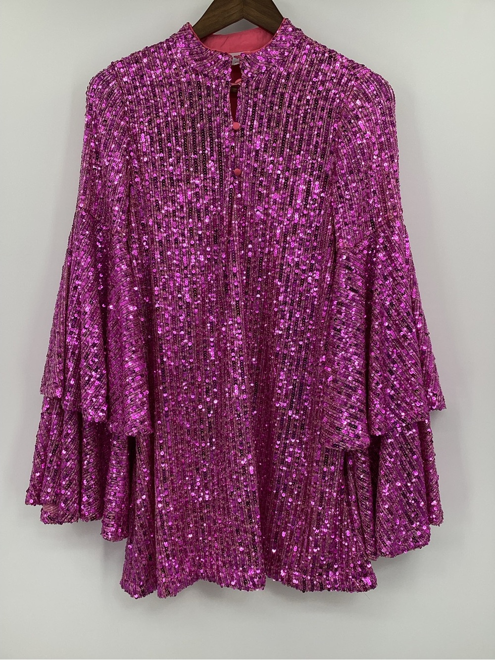 Buddy Love Pink Sequin Tiered Bell Sleeve Mini Dress - Picture 2 of 10
